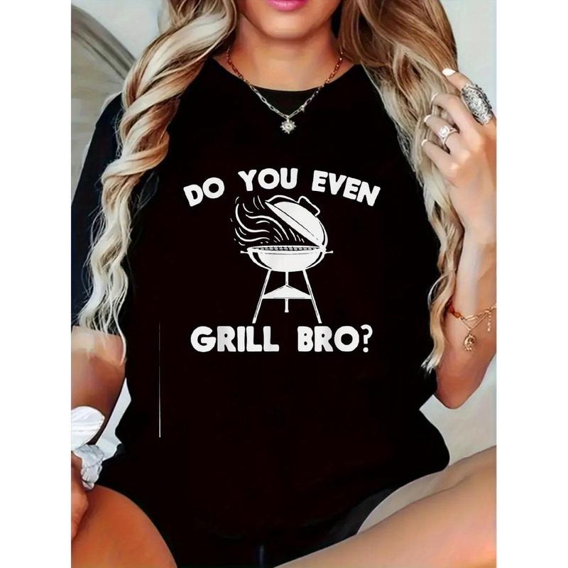 "Do You Even Grill Bro?" Funny BBQ Retro Printed T-Shirt - Women'S Casual Comfortable Short-Sleeved Top for Summer,...