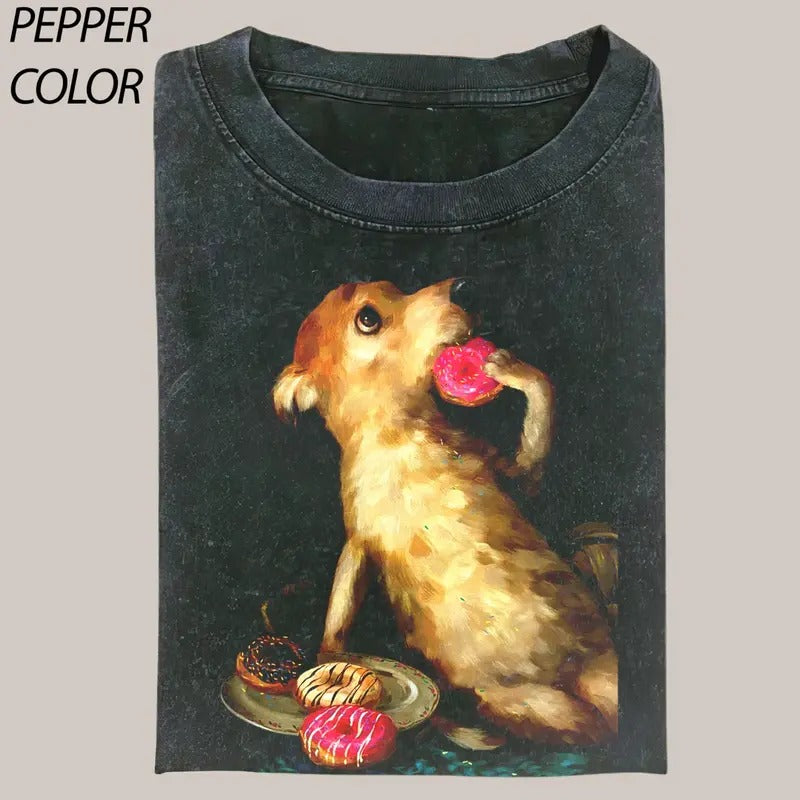 Dog Eats Donut Vintage Graphic T-shirt, Funny Meme Tee, Dog Lover Unisex T-Shirt, Gift For Men Women Hoodie Sweatshirt