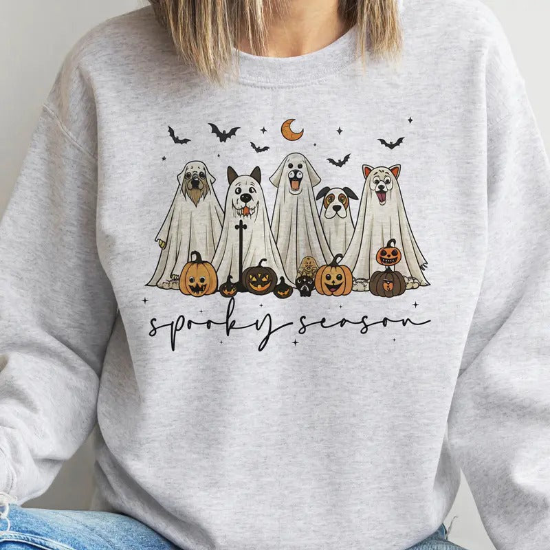Dog Ghost Spooky Season Sweatshirt Cat Ghost Spooky Season Sweatshirt Dog Ghost Pullover Cat Ghost Sweatshirt Cat and Dog...