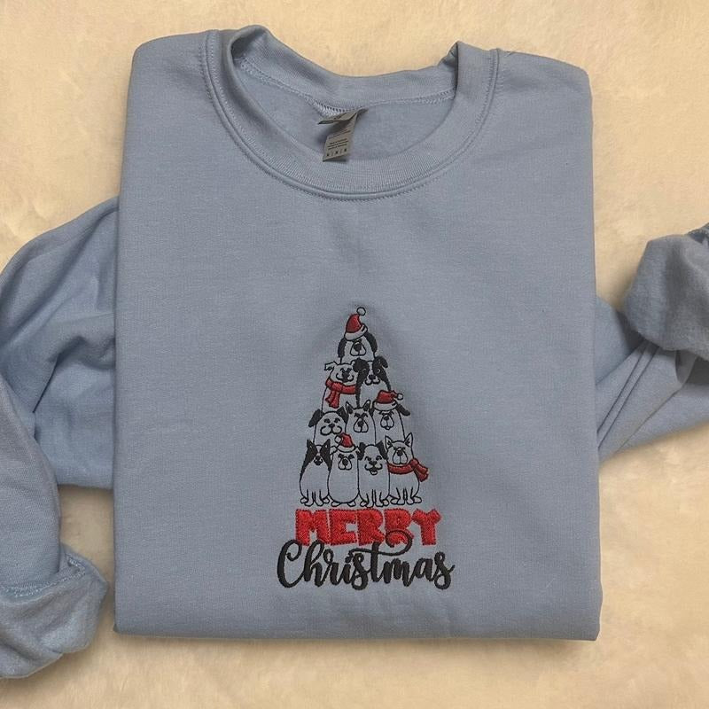 Dog Tree Merry Embroidered T-Shirts, Hoodie, Sweatshirt