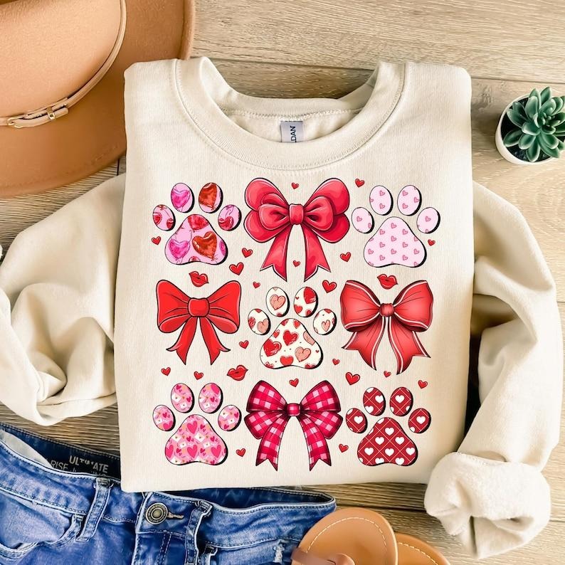Dog Valentine Coquette Sweatshirt Dog Mom lentine's Day Heart Dog Lover Gift, Dog Valentine Shirt Hoodie | PrintMintTees.com