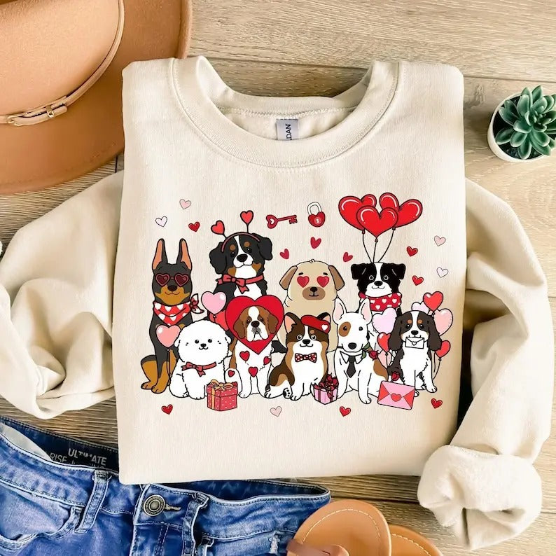 Dog Valentine Sweatshirt Dog Mom , Valentine's Day , Dog Paw Print Heart , Valentine  , Dog Lover Gift Shirt Hoodie