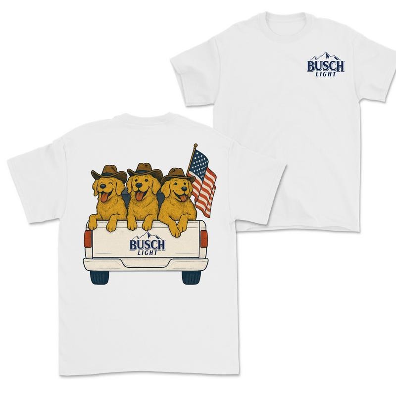 Dogs Beer Golden Retrievers in Truck 4th of July T-Shirt, Patriotic Dog and Beer Graphic Tee, Perfect Beer And Dog Shirt...