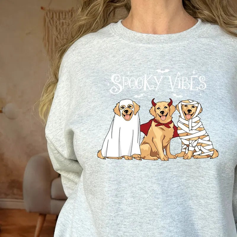 Dogs Spooky Vibes Halloween gildan sweatshirt T-Shirts, Hoodie | PrintMintTees.com