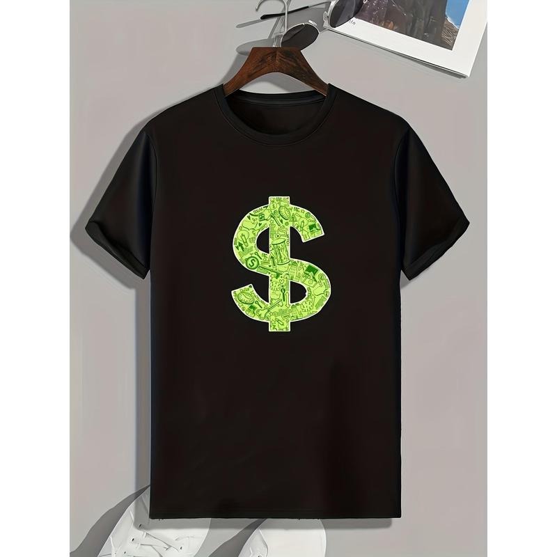 Dollar Symbol Print, Men's Graphic T-shirt, Casual Comfy Tees For Summer, Men's Clothing made in usa Hoodie Sweatshirt