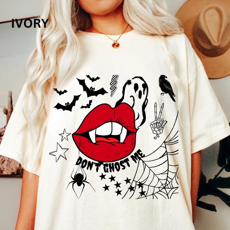 Don't Ghost Me T-shirt, Comfort Colors Shirt, Halloween Graphic Shirt, Vampire Shirt, Vintage Shirt Cotton Fabric Hoodie...