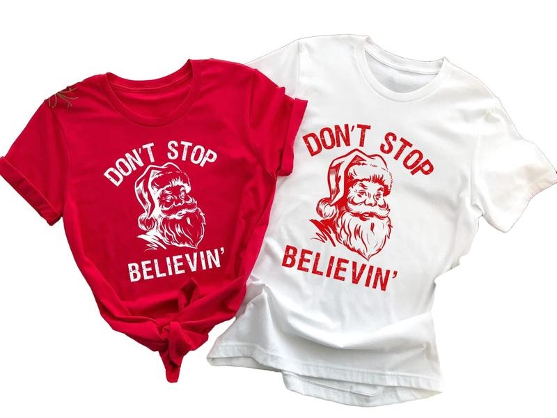 Don't Stop Believing Shirt, Vintage Christmas Shirt, Reteo Santa Shirt, Xmas Tee, Funny Shirt, Unisex Christmas T-Shirt,...