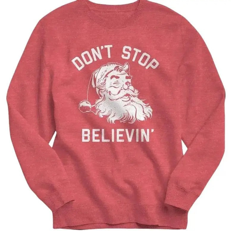 Don't Stop Believing Sweatshirt, Christmas Sweater, Vintage SantaChristmas Shirt Cotton Menswear Hoodie | PrintMintTees.com