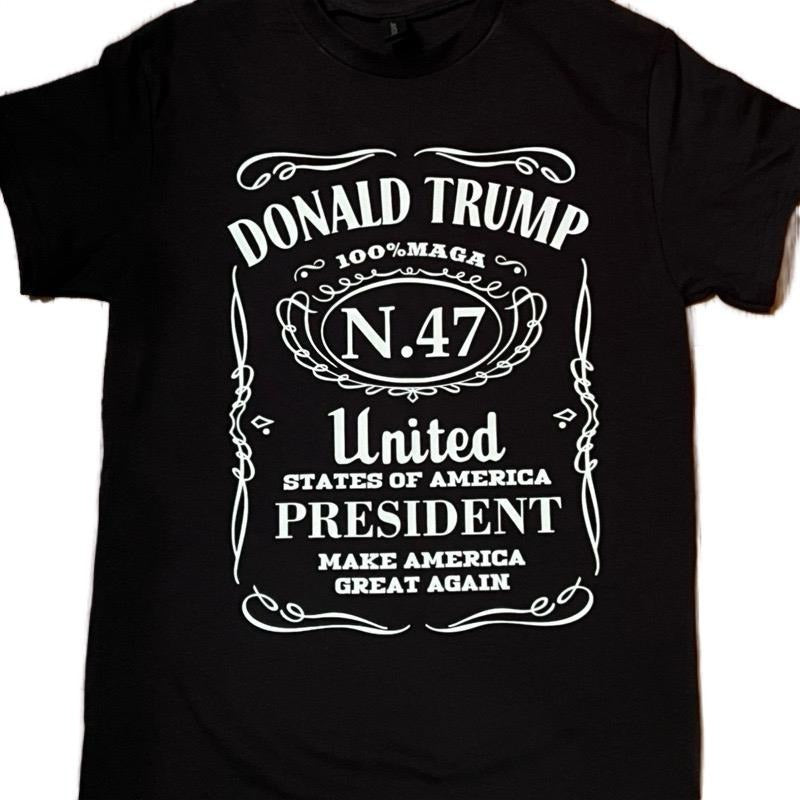 Donald Trump 100% MAGA T-shirt - Black, "N.47" Design, "MAKE AMERICA GREAT AGAIN" Text, Men's Top