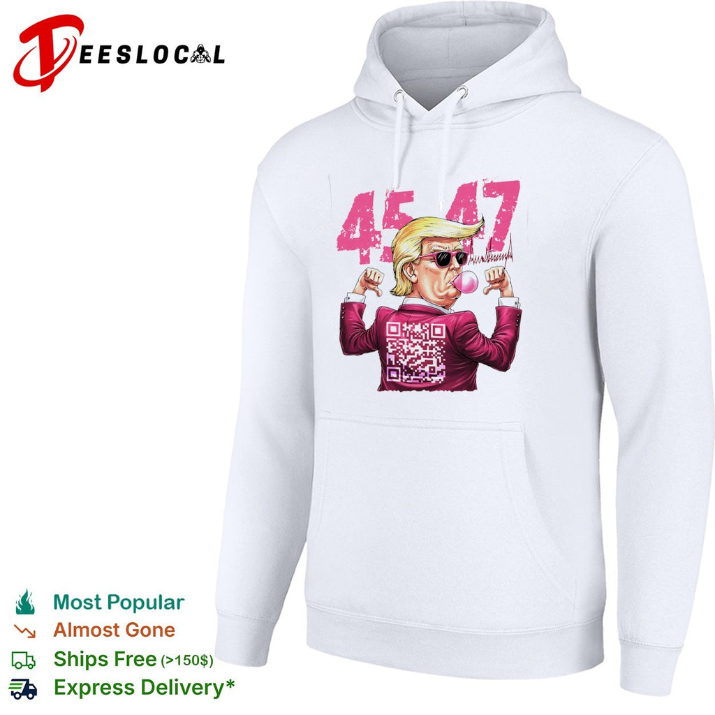Donald Trump 45 47 bubble gum QR code shirt