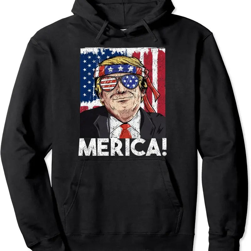 Donald Trump Merica American Flag Hoodie | Unisex Hooded Sweatshirt T-Shirts | PrintMintTees.com