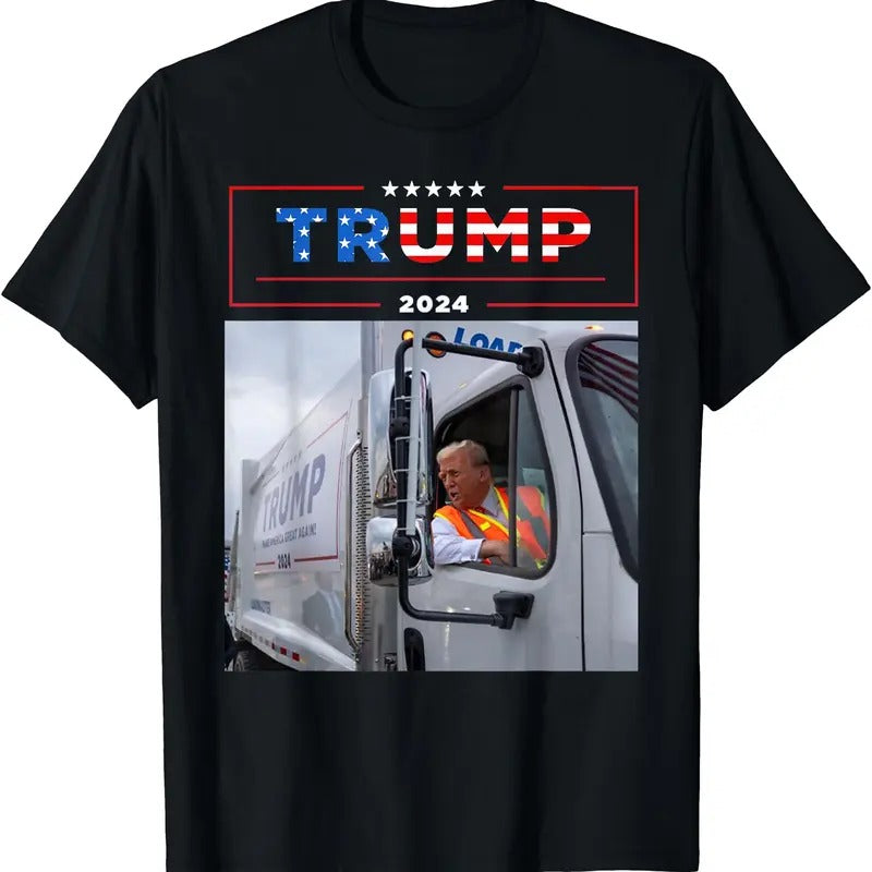 Donald Trump Rides In Garbage Truck Shirt Garbage Tee Trump T-Shirt Hoodie, Sweatshirt | PrintMintTees.com