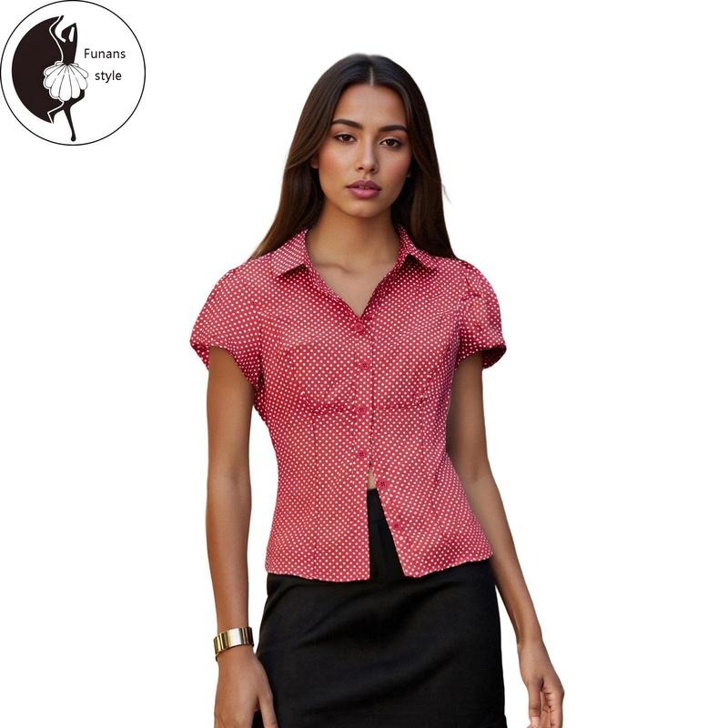 Women Button Down Shirt Casual Solid Color/Dot Print Bubble Sleeve Tops Blouse for Streetwear Aesthetic Clothes Hoodie...