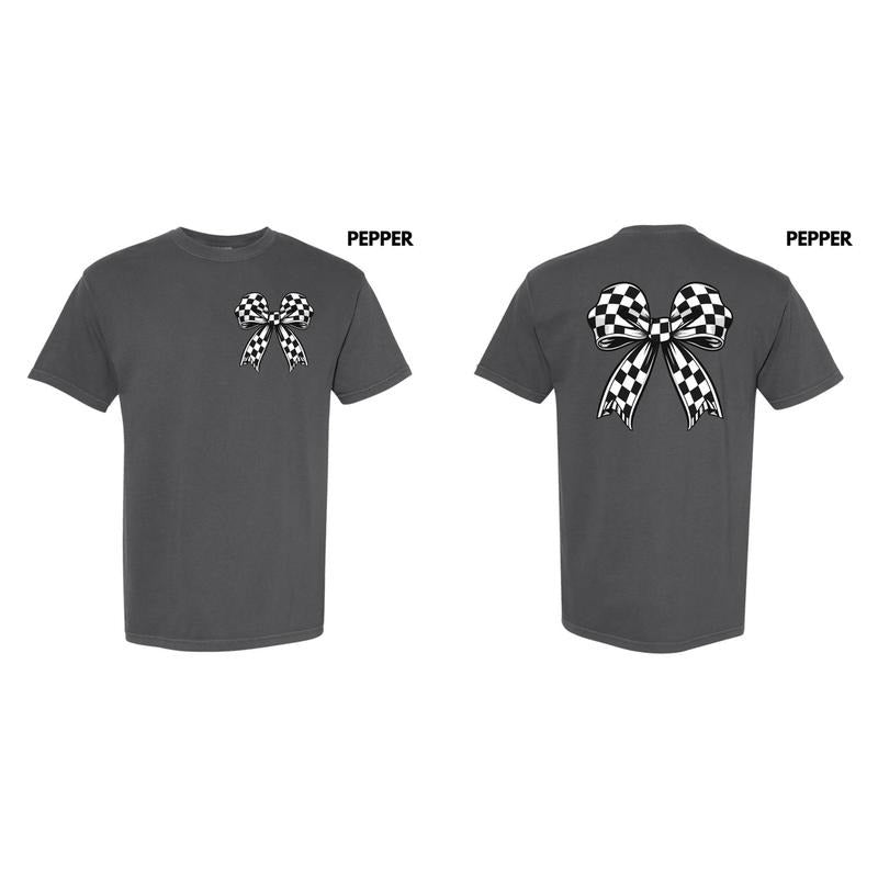 Double Black Checkered Bow Comfort Colors T-Shirt 'NLB' Hoodie Sweatshirt | PrintMintTees.com