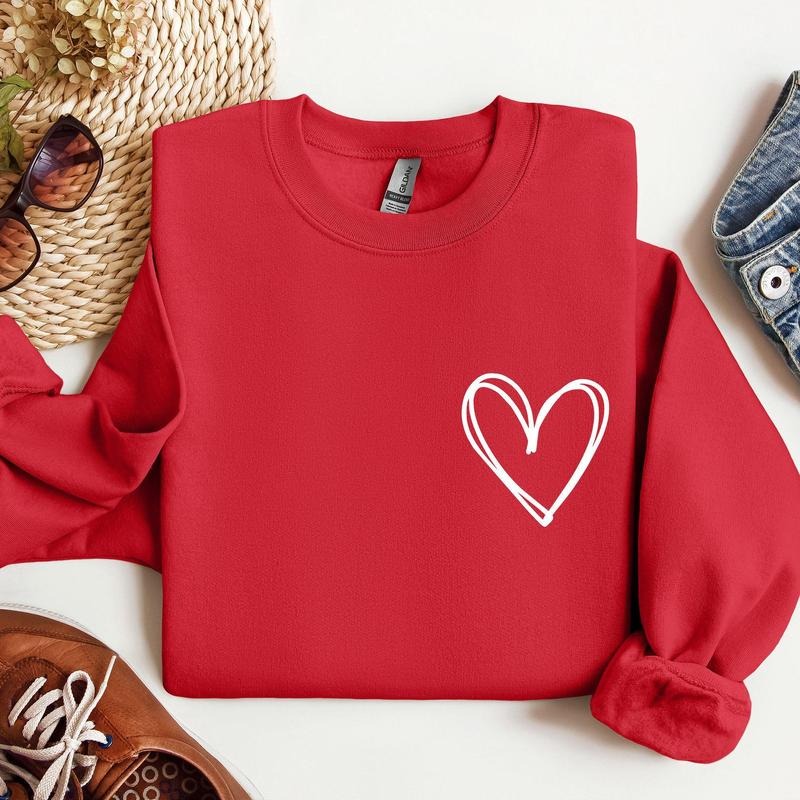 Double Heart Pocket Print Crew Neck Love Heart Cupid T-Shirts, Hoodie, Sweatshirt