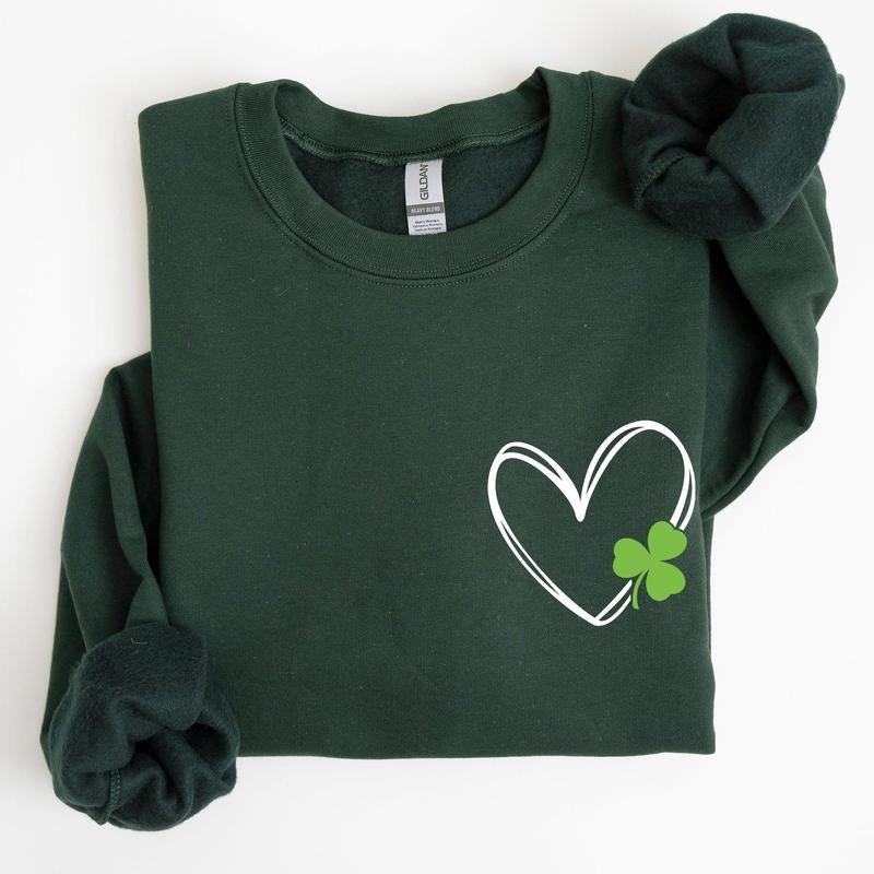 Double Heart Shamrock Pocket Print St Patrick'S Day T-Shirts, Hoodie, Sweatshirt