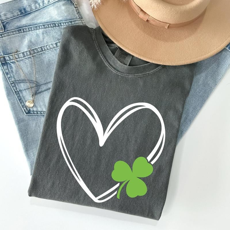 Double Heart With Shamrock, St Patrick's Day Comfort Colors Tshirt, Women's Hoodie, Sweatshirt | PrintMintTees.com
