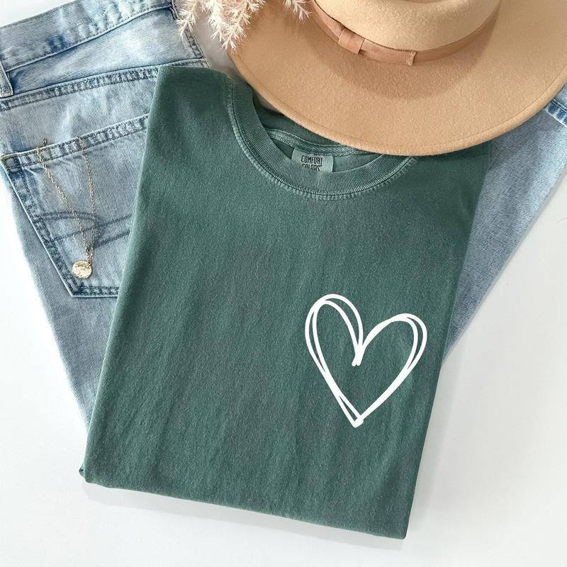 Double Heart, Pocket Print, St Patrick's Day Comfort Colors Tshirt, Women's Crew Neck, Crewneck Hoodie Sweatshirt