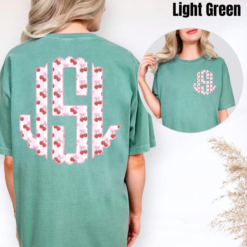 Double Strawberry Stripe Monogram Comfort Colors T-Shirt 'NLB' Hoodie Sweatshirt | PrintMintTees.com