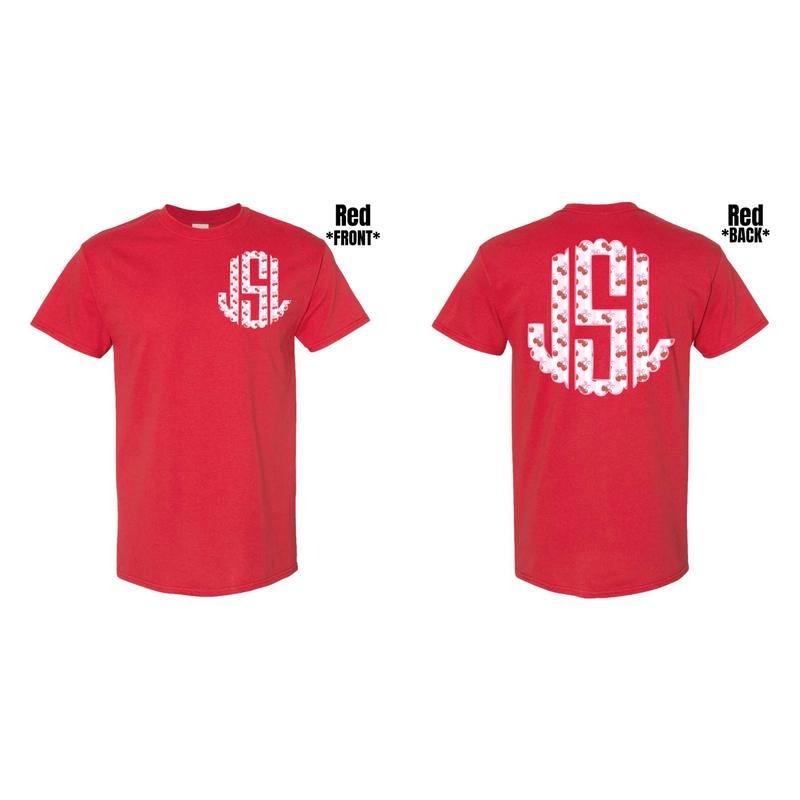 Double Strawberry Stripe Monogram Gildan Short Sleeve T-Shirt 'NLB' Hoodie, Sweatshirt | PrintMintTees.com