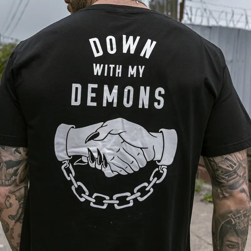 Down With My Demons Printed Men's T-shirt - Naughty Clothes Men Cotton Menswear Hoodie Sweatshirt | PrintMintTees.com