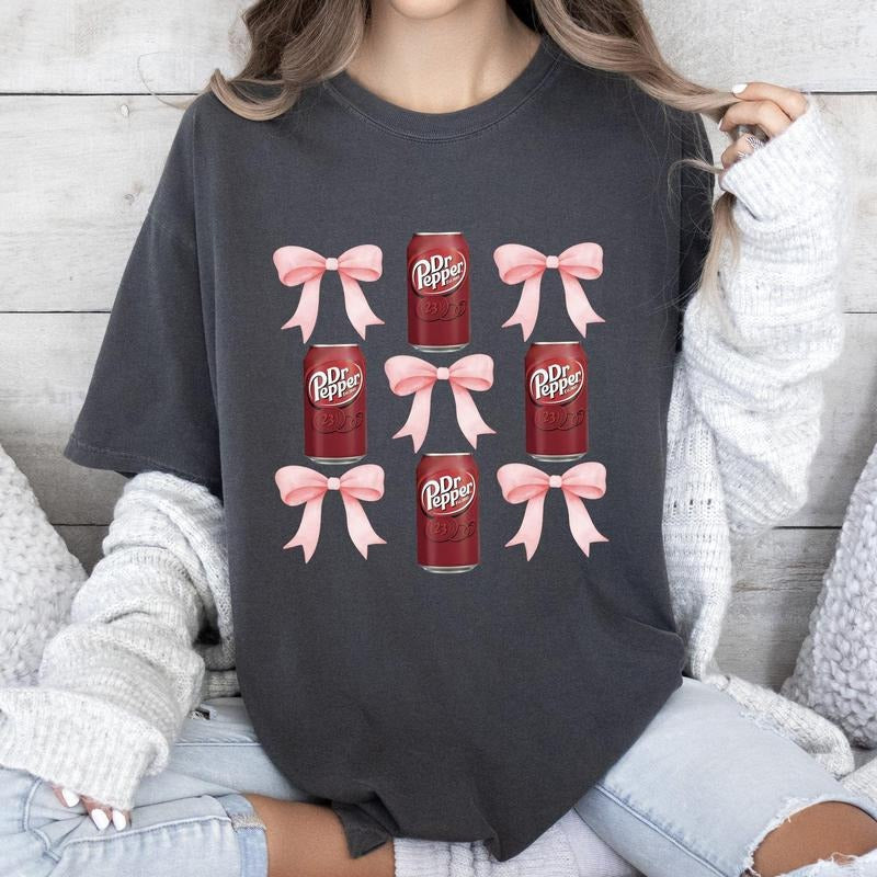 Dr Pepper, Soft Drink, Coquette, Preppy, Soda, Pop, Bows Tshirt, Women's, Comfort Colors Tee Hoodie, Sweatshirt