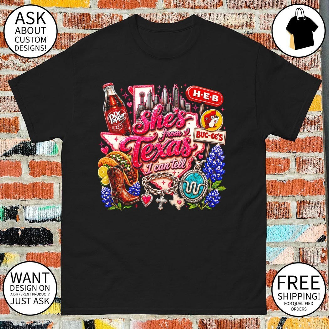 Dr. Pepper H-E-B Buc-ee’s tacos bluebonnets western jewelry She’s from Texas shirt