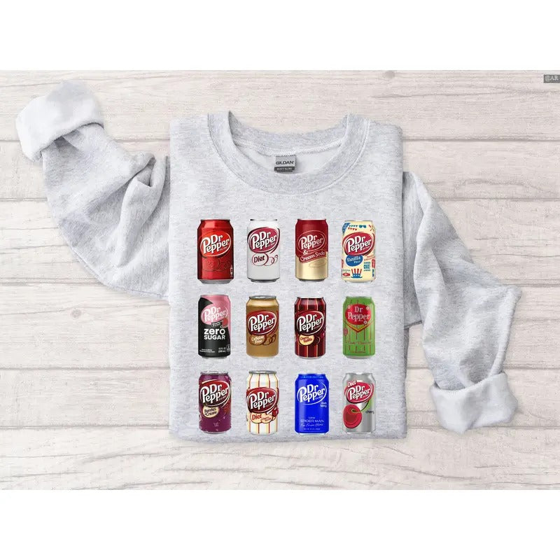 Dr.Pepper Sweatshirt, Dr.pepper Cans Sweatshirt, Retro Crewneck, Gift For Lovers, Cotton, Trendy Womenswear Top Shirt Hoodie