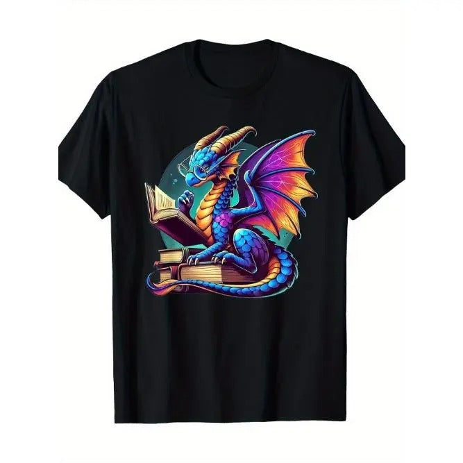 Dragon Reading A Book Bookworm Book Lover T-Shirt, Men's T-shirt Made in USA Hoodie Sweatshirt | PrintMintTees.com