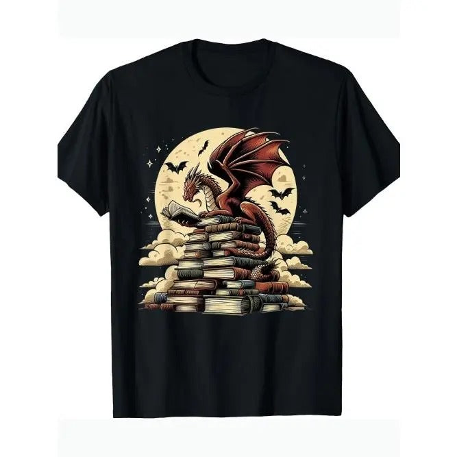 Dragon Reading A Book Dragons And Books Lover Bookworm T-Shirt Made in USA Hoodie Sweatshirt | PrintMintTees.com