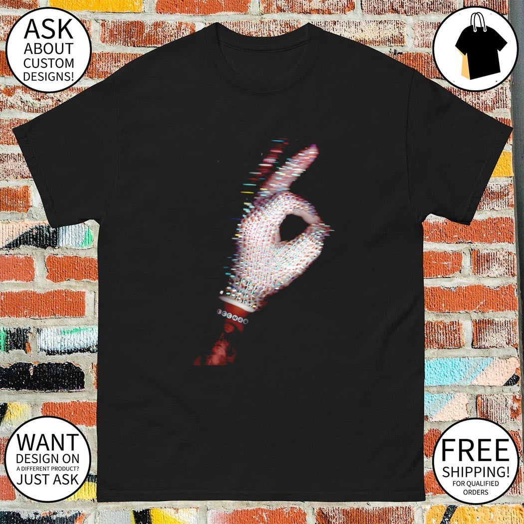 Drake crystal-embellished gloves Iceman album poster shirt
