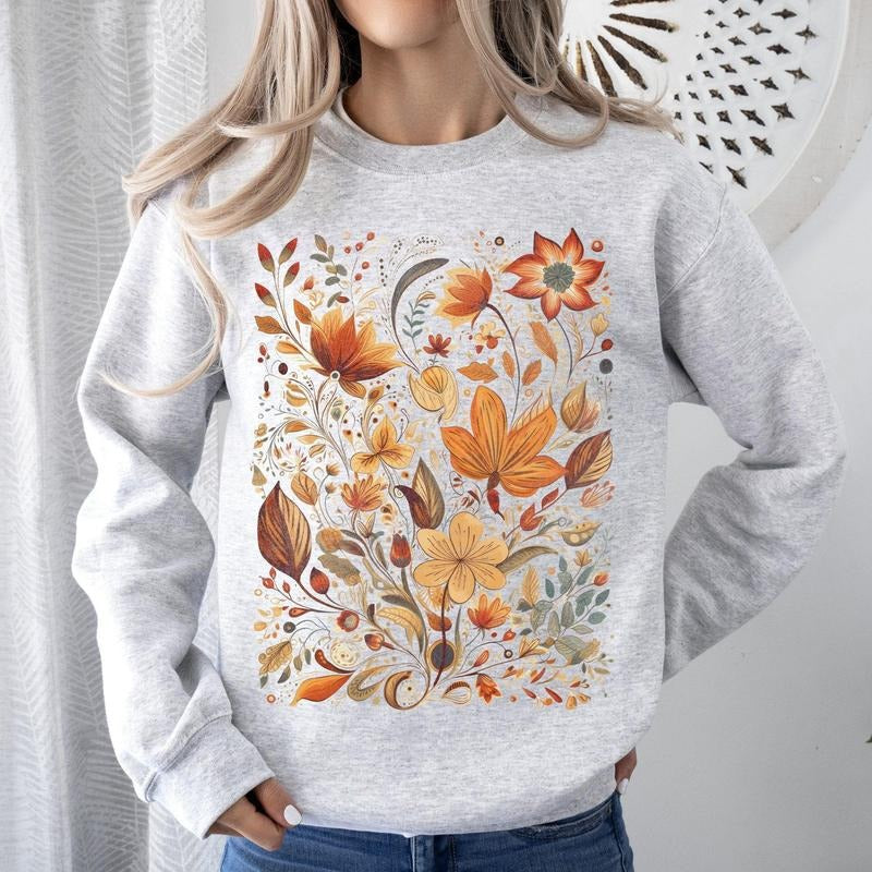 Dried Pressed Leaves And Floral Design, Flowers, Nature, Sweatshirt Shirt Hoodie | PrintMintTees.com