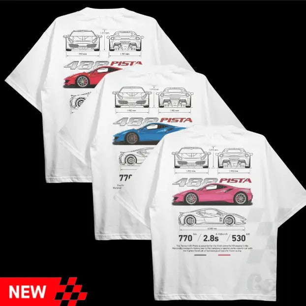 Drive in Style: Car-Themed T-Shirts, 488 Pista T-Shirt, 488 Pista Technical Specs T-Shirt, Racing Shirt, Sport Car Shirt...