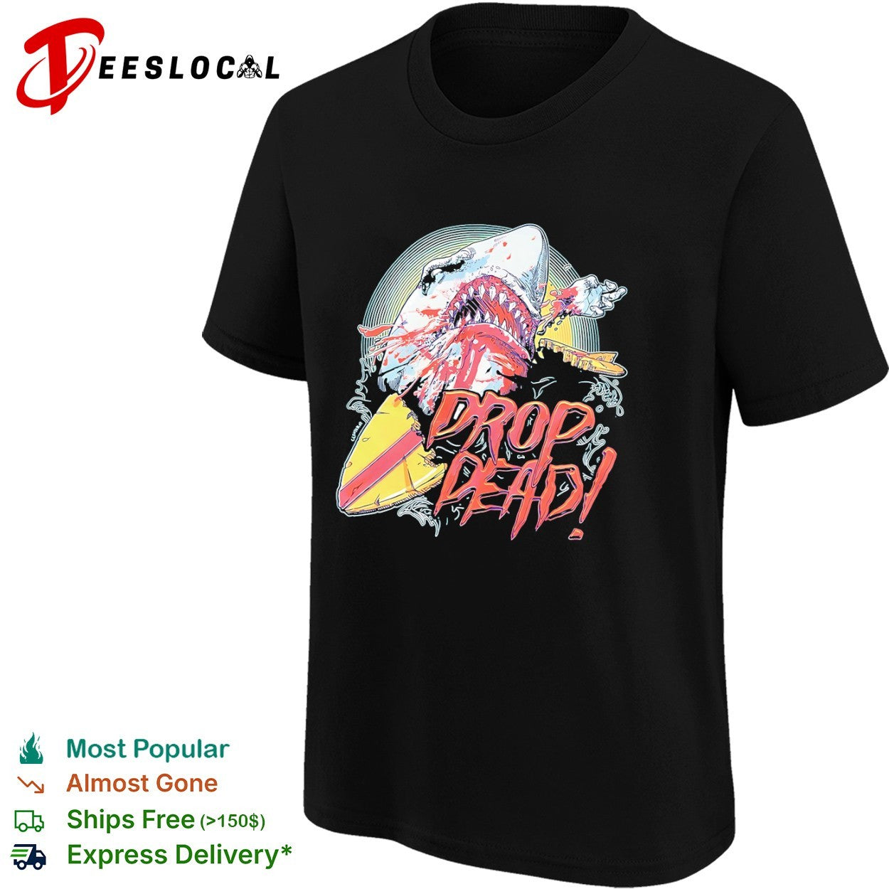 Drop Dead shark attack surfboard shirt