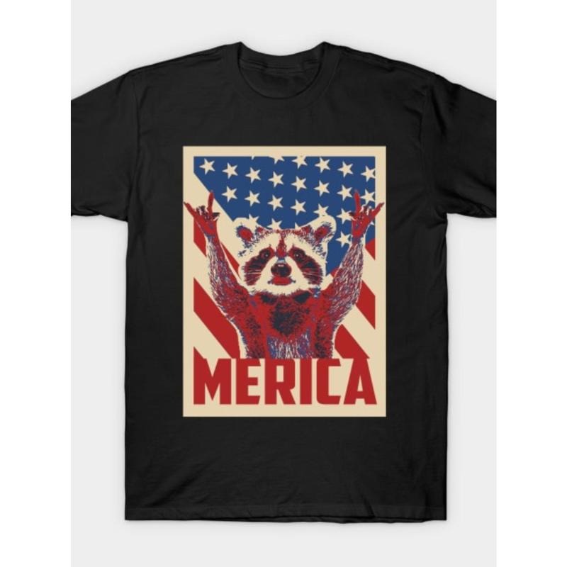 Drop shoulder t-shirt Funny raccoon July 4th T-shirt Hoodie Sweatshirt | PrintMintTees.com
