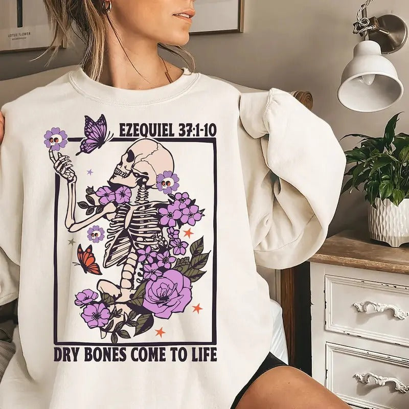 Dry Bones Come To Life Shirt - Christian Skeleton Shirt Christian Halloween Gift Floral Skeleton T-Shirt Bible Verse...
