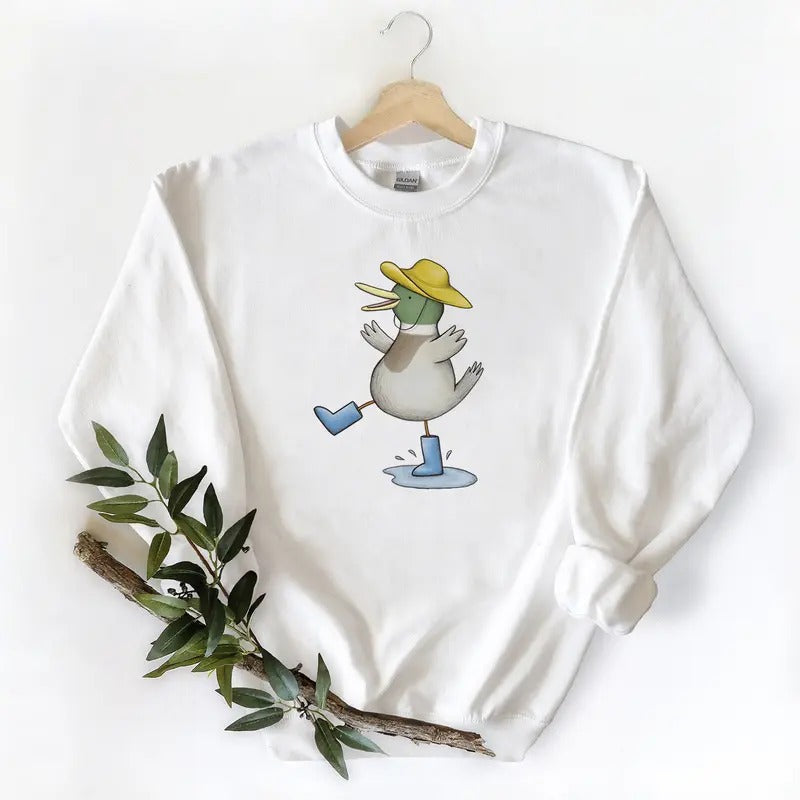 Duck Loves Mallard Duck in the Rain - Long Sleeve Unisex T-shirt Sweatshirt Hoodie | PrintMintTees.com