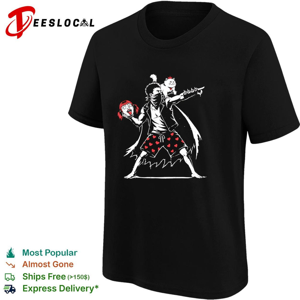 Dungeon Crawler Carl in the style of Banksy’s Flower Thrower shirt