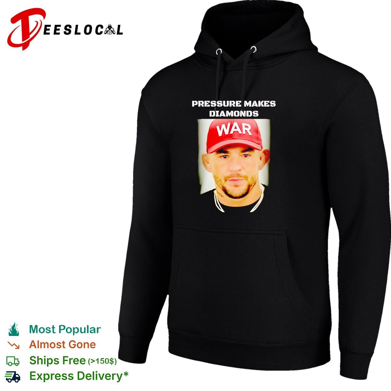 Dustin Poirier wearing red war cap mugshot pressure makes diamonds shirt