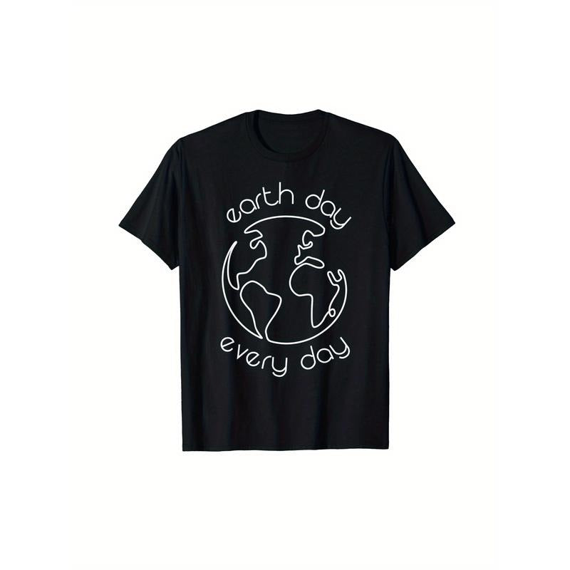 Earth Day Graphic T-Shirt - Stylish Black Casual Crew Neck Tee with "Earth Day Every Day" Print, Short Sleeves, Machine...