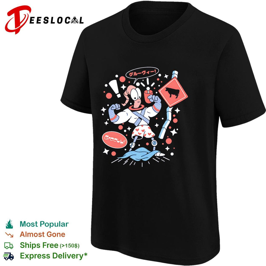Earthworm Jim in his boxer shorts Groovy shirt