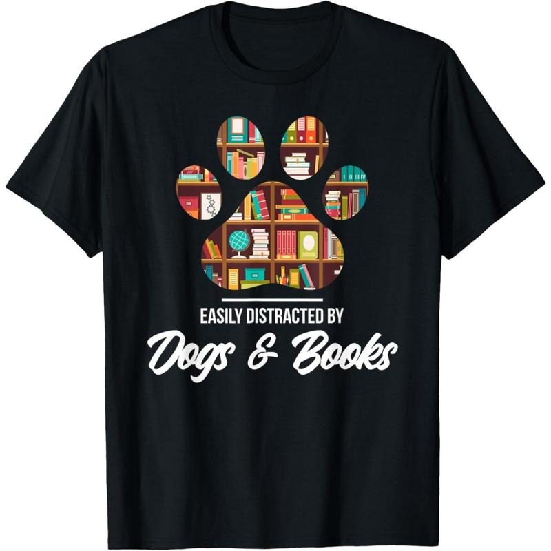 Easily Distracted By Dogs And Books - Animal Lover T-Shirt made in usa Hoodie Sweatshirt | PrintMintTees.com