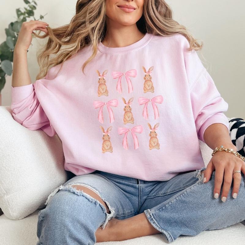 Easter Bunny Coquette Sweatshirt, Easter Coquette, Easter Bunny T-Shirt, Easter Bow Shirt Hoodie | PrintMintTees.com