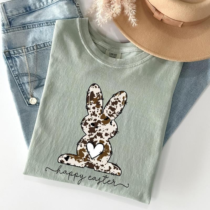 Easter Bunny, Happy Easter Rabbit, Cow Print Comfort Colors Tshirt, Women's Crew Neck, Crewneck Hoodie, Sweatshirt
