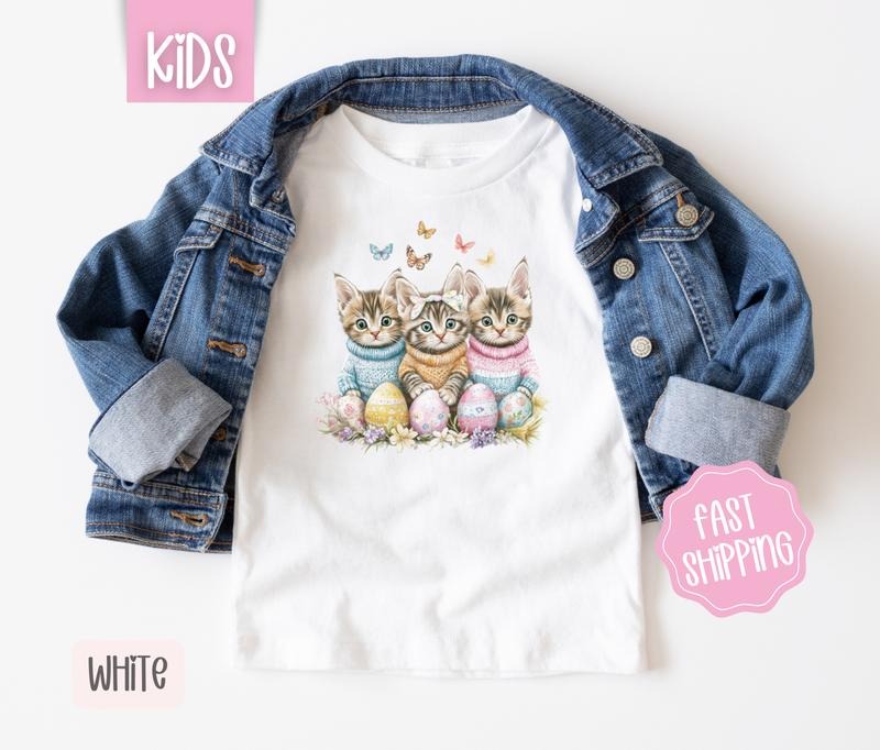 Easter Cats Shirt, Children's Easter Tee, Cute Cat Shirt Hoodie Sweatshirt | PrintMintTees.com