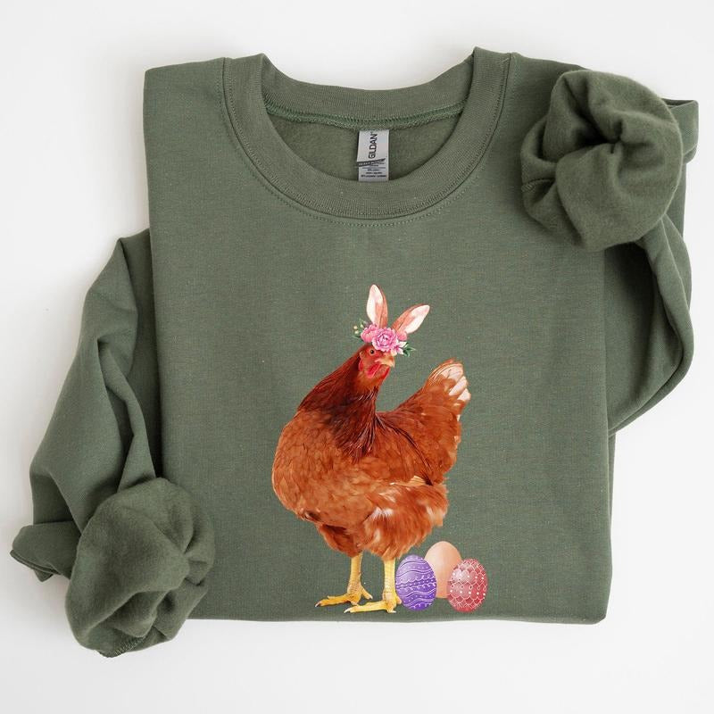 Easter Chicken, Rabbit, Eggs, Funny Sweatshirt, Women's Crew Neck, Crewneck T-Shirts, Hoodie | PrintMintTees.com