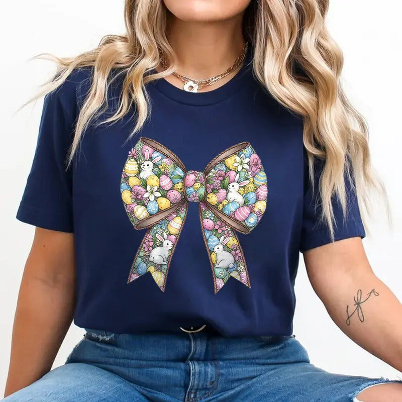 Easter Coquette Bow Shirt Cute Bunny & Egg Spring Celebration Easter T-Shirts, Hoodie, Sweatshirt