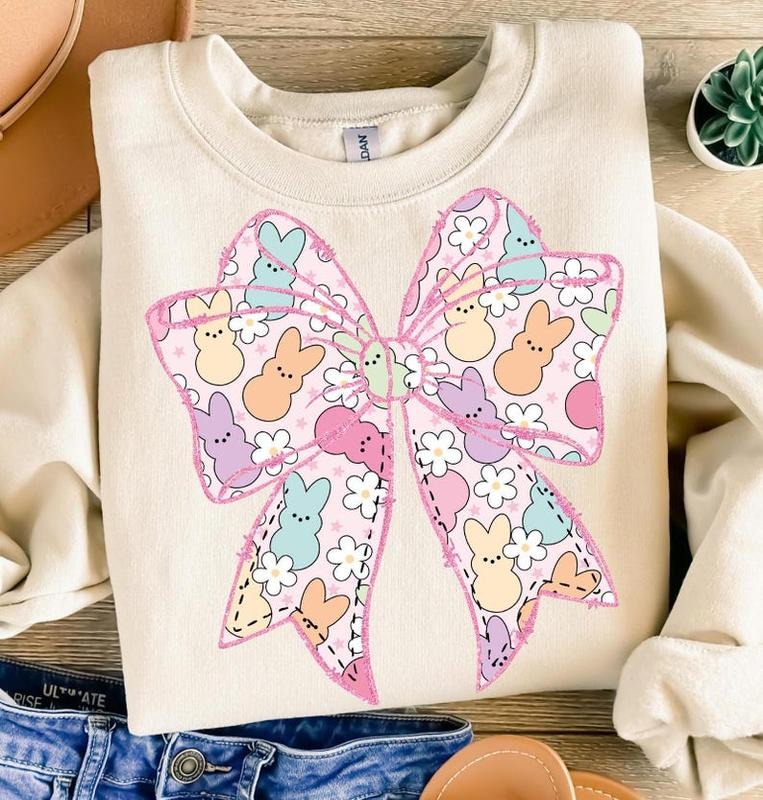 Easter Coquette Bow Sweatshirt Cute Coquette Peeps Happy Easter Spring Glitter Bow Gift T-Shirts, Hoodie | PrintMintTees.com