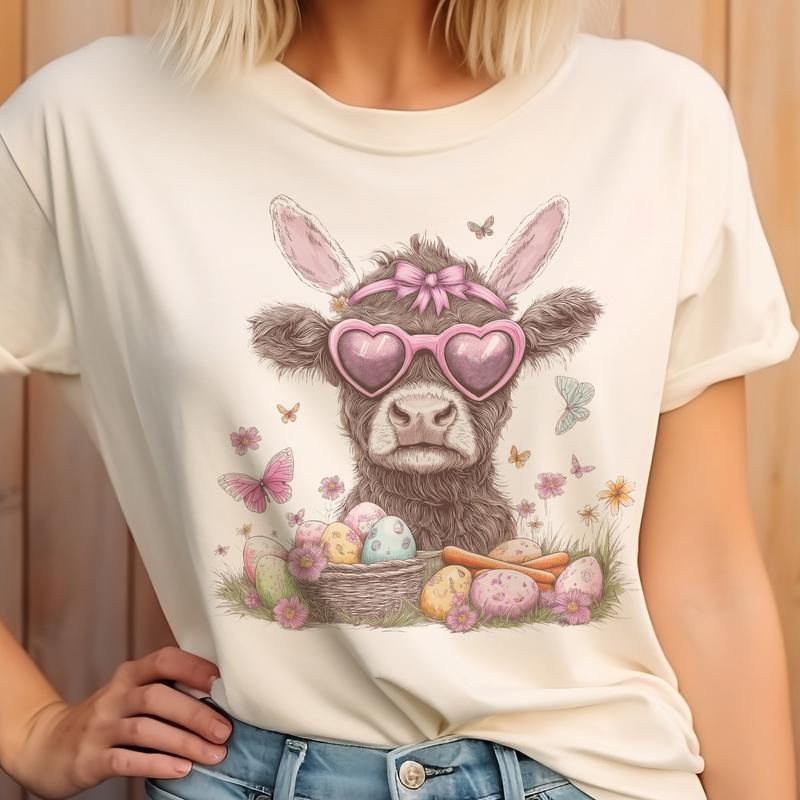 Easter Cow Bunny Rabbit Ears Country Farm Easter Cow Casual Easter Top Shirt Hoodie Sweatshirt