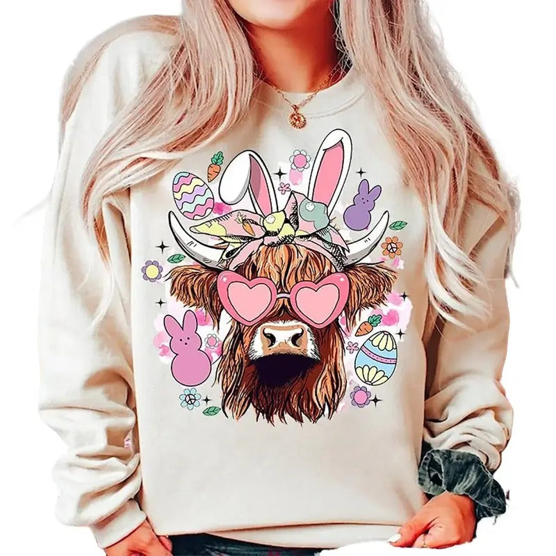 Easter Day Highland Cow Sweatshirt, Hoodie, T-shirt, Easter Shirt, Cute Easter Gifts, Peeps Shirt | PrintMintTees.com